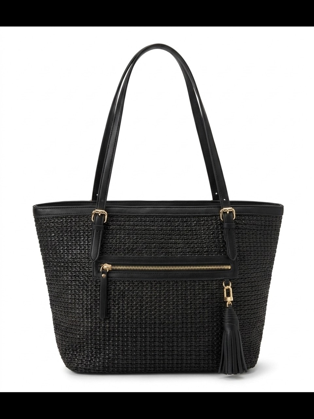 Lily & Ivy Black Woven Straw Tote Bag NWOT Summer Shoulder Purse